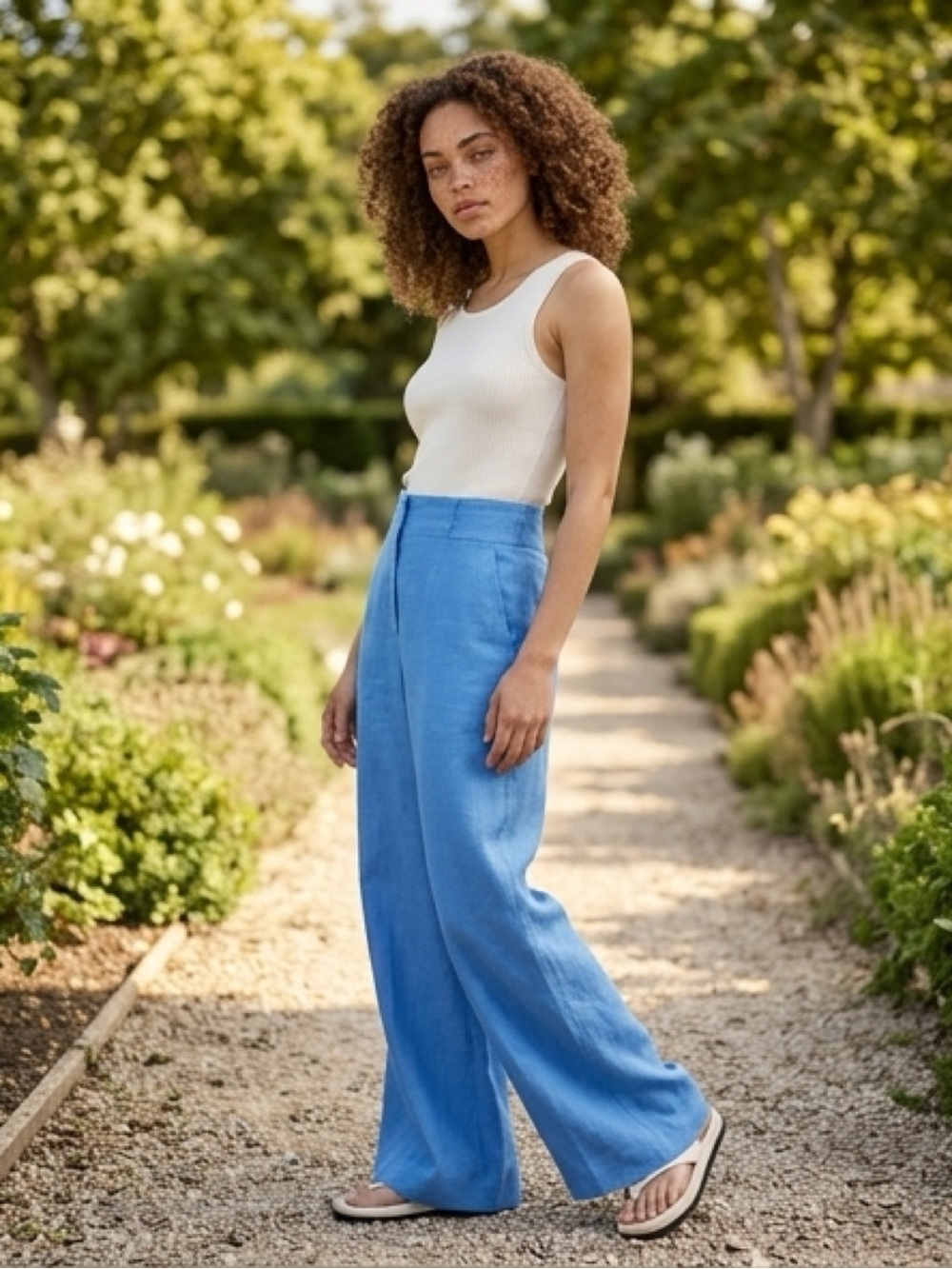 NWOT Country Road Linen Wide Leg Pant in Arctic Blue size 12